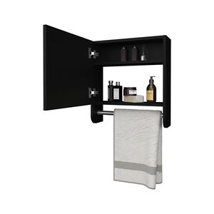 Black <b>Pine</b> Medicine Cabinet with Towel Bar and Included <b>Mirror</b> Bathroom Furniture in Melamine - Product Image 3