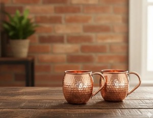 Handmade Hammered Copper <b>Mugs</b> <b>Set</b> Of 4 Vintage Style Party Drinkware Metal <b>Mug</b> With Handle Solid Color - Product Image 4