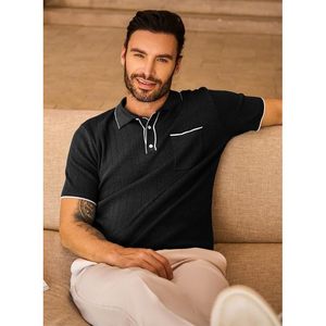 2025 Polos de Golf para hombre, camisas informales con botones, punto sólido, manga corta, ajuste clásico, diseño acanalado - Product Image 3