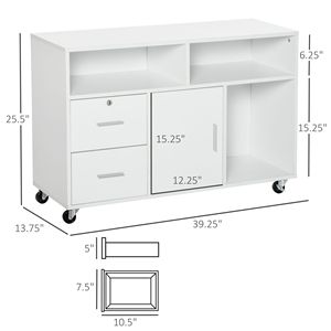 Mobiletto Organizzatore Bianco per Ufficio Domestico con Supporto Stampante, Ruote Girevoli e 2 Freni Bloccabili, Cassetto - Product Image 3