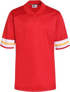Maillot blanc à col en V et manches courtes pour hommes, avec manches rayées rouge et jaune, en polyester respirant, vêtements pour adultes - Product Image 4