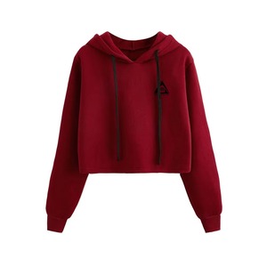 Sudadera Corta Ajustada con Estampado y Cuello Alto, Logotipo Frontal, Corte Elegante, Ropa de Forro Polar Informal de Invierno para Mujer - Product Image 1