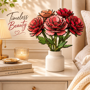 Ramo de Flores de Madera Hecho a Mano de Lujo con Florero | Arreglo Floral en Capas Cortado con Láser 3D para Decoración de Mesa en Hogar, Oficina o Sala de Estar - Product Image 3