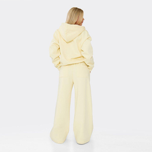 Women's Yellow Fleece Hooded Tracksuit Set Loose Fit Full Length Casual Two Piece Sweatshirt And Pants - Product Image 3