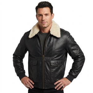 Custom Vintage A2 Flight <b>Jacket</b> Men Genuine <b>Sheepskin</b> Leather Bomber Coat Removable Sheep Fur Collar - Product Image 1
