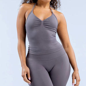 Soutien-gorge de sport côtelé sans armatures à maintien élevé pour femme PIHA SPORTS, avec coussinets amovibles, extensible dans quatre directions et respirant - Product Image 4