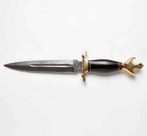 Cuchillo decorativo de acero de Damasco con mango de cuerno oscuro, diseño ornamental, doble guardado, mango fijo de precisión - Product Image 5