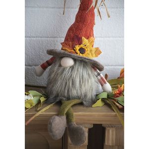 2 Pezzi Gnomo Arancione con Cappello a Foglia d'Acero 14x9x52 cm in Tessuto, Seduto, per Festività, Festa del Raccolto, Autunno, Ringraziamento - Product Image 2