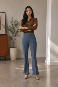 Pantalones Elegantes de Cintura Alta y Pierna Ancha, Color Sólido, Satinados, para Mujer, Largos, Antiarrugas - Product Image 1
