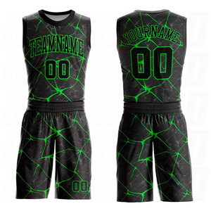 Conjunto de Uniforme de Baloncesto Sublimado Personalizado con Cuello Redondo en Negro y Verde Neón, Nombre del Equipo, Número y Logotipo Impresos Personalizados - Product Image 1