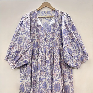 Robe midi décontractée pour femme, toutes saisons, en coton tissé 100%, unie, à manches courtes, taille empire, style babydoll, coupe ample, col en V - Product Image 5