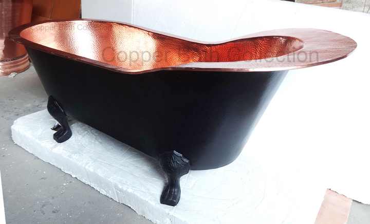 Latest Japanese Design Hammered Free Standing Clawfoot Copper Bathtub Luxury Bath Tub with Drainer for Hotels Made Cheap