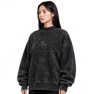Top Trending Acid Washed Oversized Customizable <b>Fleece</b>/Cotton Sweatshirt <b>Black</b> Color Premium Mock Neck Drop Shoulder Pullover - Product Image 1