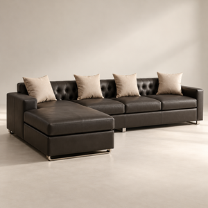 Sofá Seccional en Forma de L de Cuero Genuino Contemporáneo con Respaldo Acolchado, Brazos Acolchados y Patas de Metal para Sala de Estar - Product Image 5