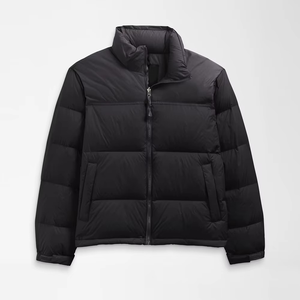 Men Black Puffer Jacket Stand Collar Zipper Closure Windproof Winter Wear Casual Style Polyester <b>Wadding</b> Regular Fit - Product Image 1