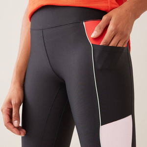Leggings de yoga taille haute noir uni, longueur intégrale, avec surpiqûres contrastées, extensibles dans les quatre sens, en Spandex et Nylon - Product Image 6