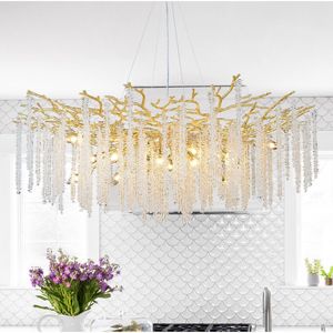 Lampadario di Lusso Regolabile con Rami in Cristallo Dorato, Eleganti Luci a Sospensione per Grandi Ingressi - Product Image 1