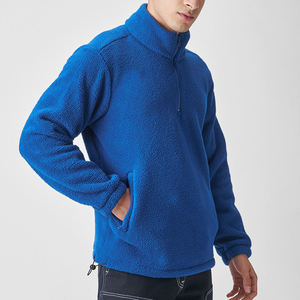Men's Blue Fleece <b>Quarter</b>-<b>Zip</b> Pullover <b>Sweater</b> Regular Sleeve Solid Color Anti-Pilling Knitted Autumn Wear - Product Image 3