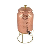 Support de Distributeur d'Eau en Cuivre Pur Authentique Mart Exports, Écologique, Personnalisable, avec Robinet Anti-fuite et Couvercle, Design Classique, Poignée Métallique