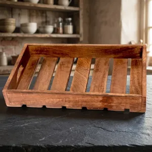 Bandeja de Madera para Servir con Asas Laterales, Bandeja Rústica de Madera para Servir Té, Café, Desayuno, Comida y Bebidas en la Cocina - Product Image 2
