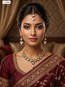 Parure de collier Kundan vert de luxe avec boucles d'oreilles assorties, bijoux de mariée traditionnels plaqués or, faits à la main, ethniques, pour mariage et fête - Product Image 2