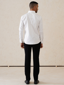 Men's Casual 100% Cotton Embroidered Solid Button <b>Down</b> Collar Full Sleeve Quick Dry Breathable Summer Shirt - Product Image 3