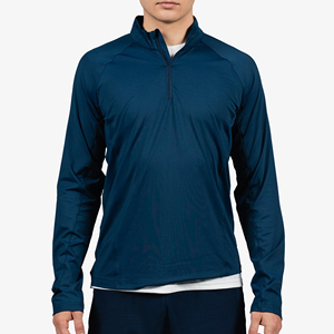 <b>Men's</b> Navy Blue Quarter Zip <b>Pullover</b> Sweatshirt Regular Fit Solid Color Sporty Knitted Polyester Stand Collar Long Sleeve - Product Image 1