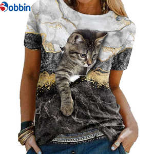 Camiseta de Algodón Orgánico 100% para Mujer, Diseño Divertido de Dibujos Animados, Talla Grande, Transpirable, Manga Corta, Diseño de Gato Bonito, Corte Regular - Product Image 4