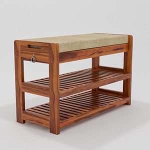 Saleem inernational Solid Wood 2 Level <b>Shoe</b> Rack Juta Chhpal Rack Size 70x30x45 CM l Teak Finish - Product Image 2