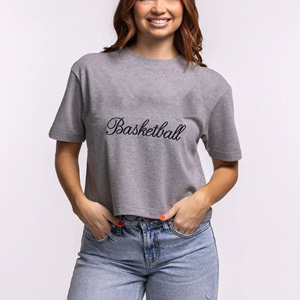 Custom Women Cropped Sports <b>Graphic</b> T Shirt Oversized Cotton Streetwear <b>Basketball</b> <b>Tee</b> - Product Image 1