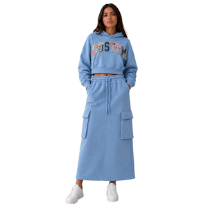 <b>Retro</b> Custom Tackle Twill Hoodies & Cargo Skirts Wholesale Two Piece Women's Heavyweight Cotton Fleece OEM ODM <b>Tracksuit</b> Factory - Product Image 1