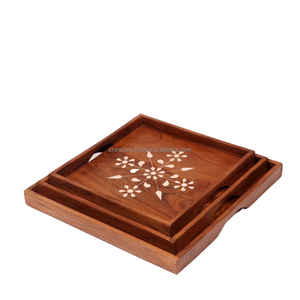 ถาดเสิร์ฟไม้ขนาดใหญ่ทำด้วยมือสุดหรูพร้อมแผ่นชาร์จแบบคลาสสิกดีไซน์สี่เหลี่ยมสำหรับตกแต่งขนมหวานและเครื่องดื่ม - Product Image 6