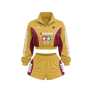 Conjunto Deportivo para Mujer de la Marca [Nombre de la Marca], Color Morado y Dorado en Contraste, Chaqueta con Cierre de Cremallera, Pantalones Cortos, Ropa Deportiva de Manga Larga para Todas las Temporadas - Product Image 3