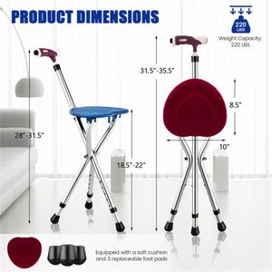 Aluminum Alloy Folding Seat Cane LED Light 5-Level Height Adjust Anti-Slip Pads Bonus Cushion/3 Foot Pads Assistive Device for - Product Image 4