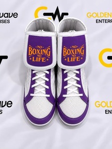 No Boxing No Life - Zapatos de Boxeo de Cuero Premium, Color Personalizado, Logotipo Personalizado, Cierre con Cordones, Antideslizantes, Alta Calidad, Duraderos - Product Image 1