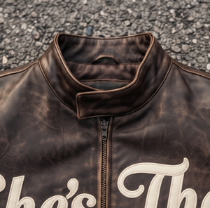 Chaqueta de Cuero Personalizada con Bordado para Hombre, Estilo Motero, Cuello Alto, Cierre de Cremallera, Chaquetas de Cuero Genuino para Hombre - Product Image 3