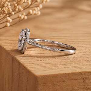 Anillo de Compromiso con Halo de Diamantes Cultivados en Laboratorio con Certificación IGI, Corte Radiante, en Oro Sólido de 10K, 14K, 18K, Oro Blanco, Rosa y Amarillo, Anillo Clásico - Product Image 4