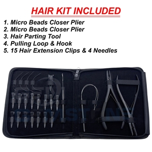 Kit d'outils professionnels pour extensions de cheveux avec pince multifonction pour micro-perles, pince de fermeture pour micro-perles, aiguille à boucle et pinces à cheveux. - Product Image 2