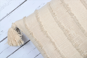 Hand Loom Woven Off White Textured Boho Fringe Cushion Cover Handmade Decorative <b>Pillow</b> <b>Case</b> for Sofa Bedroom Living Room Home - Product Image 2