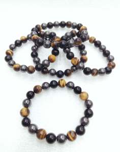 Bracelet en pierres naturelles perlées 8 mm Œil de tigre Agate noire Hématite Forme ronde polie Bijoux pour hommes - Product Image 2
