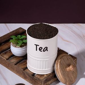 Tin Food <b>Storage</b> <b>Containers</b> with Wooden Lids Tea Sugar Coffee Canisters Airtight <b>Kitchen</b> Jars Minimalist Design - Product Image 3