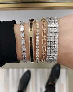 Lab Grown Diamond Tennis <b>Bracelet</b> Three Row Baguette Cut IGI Certified 10k 14K 18K <b>Solid</b> Gold Box Clasp Luxury Jewelry - Product Image 2