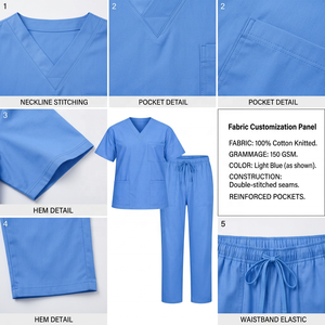 Uniforme médical unisexe 100 % coton tricoté 150 GSM col en V manches courtes avec logo personnalisé - Product Image 4