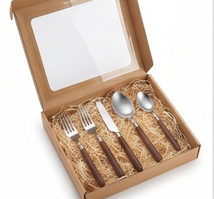 Stainless Steel Flatware Set With Wooden Handles High <b>Mirror</b> Polish Dishwasher Safe Minimalist Design For <b>Camping</b> Use - Product Image 6