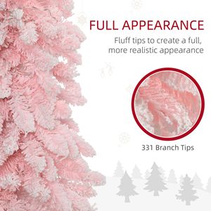Árbol de Navidad delgado de 7 pies, preiluminado con luces LED, color rosa, con ramas descendentes y efecto de nieve. - Product Image 5