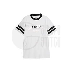 T-shirt personnalisé à rayures universitaires sur les manches, coupe oversize, en coton, col rond, style streetwear décontracté, impression sérigraphique, fabricant OEM ODM - Product Image 4