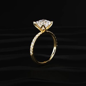 Bague solitaire florale de luxe pour femme avec bande pavée, design tendance princesse et diamant taille ronde - Product Image 2