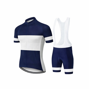 Ensemble de maillot et de short de cyclisme pour hommes sur mesure, respirant, à séchage rapide, pour la course sur route, avec logo personnalisé, bleu marine et blanc - Product Image 1