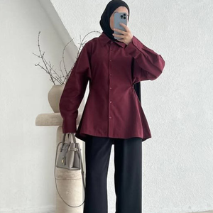 Camisa de Manga Larga para Mujer, Cuello Camisero, Corte Holgado, Color Sólido, Blusa de Algodón de Longitud Completa, Estilo Minimalista - Product Image 4