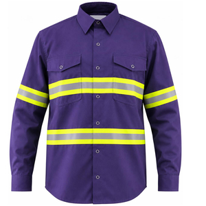Camisa de Trabajo de Alta Visibilidad con Cinta Reflectante, Diseño Moderno, Cuello Camisero y Botones - Product Image 1